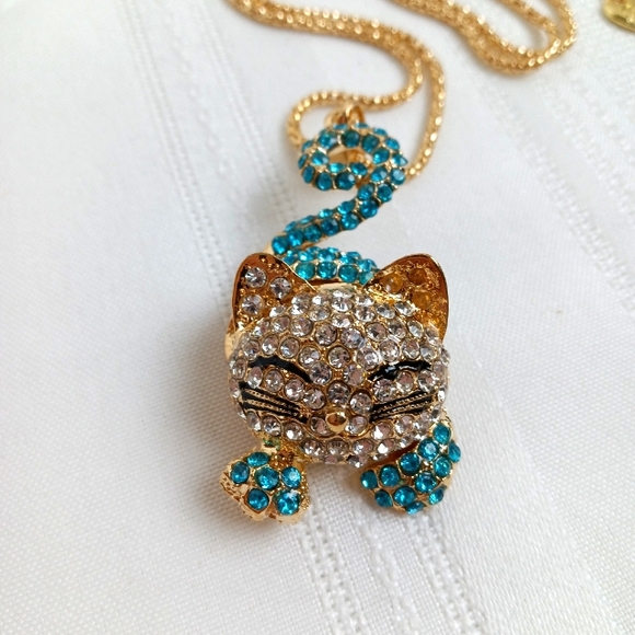 Betsey Johnson Totoro Kitty Cat Blue Rhinestones NWT NEW 26" Anime - Picture 1 of 8